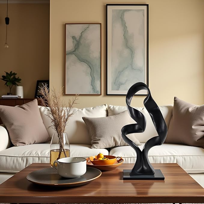 15" Modern Abstract Ribbon Decorative Sculpture, Knot Sculptures,Home Decor,Coffee Table Statues,Dining Living Room Desk Decor(Black)