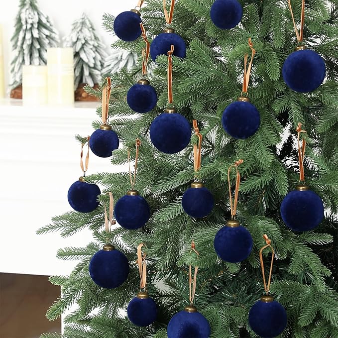 36 Pcs Velvet Christmas Balls Bulk - Flocked Christmas Tree Ball Ornaments Hanging Decoration for Xmas Tree, Wreath, Home or Party Decorations, 2.36", 2.76", 3.15"(Navy Blue)