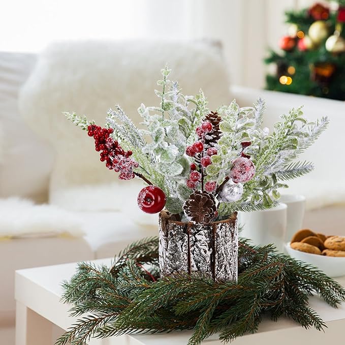 2 Pack Christmas Table Decorations, 14 Inch Christmas Centerpiece Small Potted Christmas Tree, Pine Cones and Berries, Xmas Artificial Plants for Tables, Home, Mantel Holiday Decor