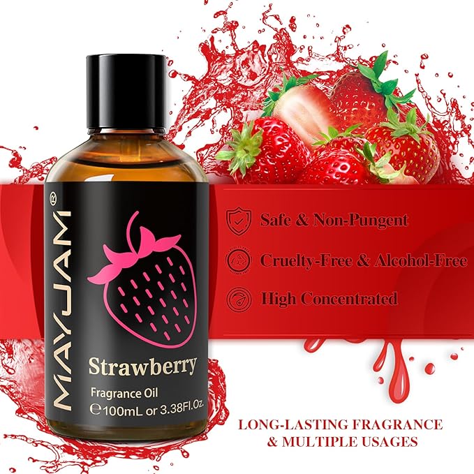 MAYJAM 100ML/3.38FL.OZ Strawberry Fragrance Oils with Glass Dropper, Essential Oils for Diffusers for Home, Long Lasting Scented Oils for Diffusers Soap Candle Making