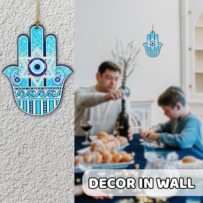 Hanukkah Ornament Hamsa Hand Jewish Gifts β Star of David Ornament Acrylic, Judaica Holiday Decor, Jewish Christmas Ornament for Tree, Spiritual Gifts for Home (Hamsa Hand ver 2)