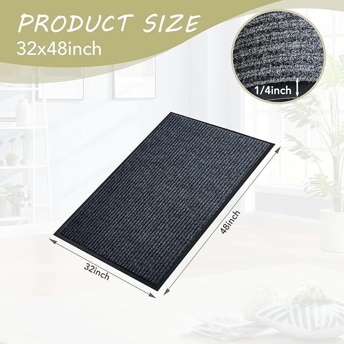 Front Door Mat,2.7'x4'Indoor Outdoor Door Mat,Heavy Duty Durable Welcome,Commercial Floor Mats Inside Outside Entrance, Waterproof All-Season, All-Weather Non Slip Backing Doormat for Entryway,Black