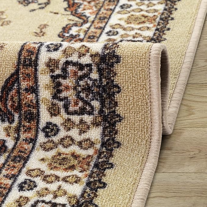 Antep Rugs Alfombras Oriental Traditional 2x4 Non-Skid (Non-Slip) Low Profile Pile Rubber Backing Kitchen Area Rugs (Beige, 2'3" x 4')
