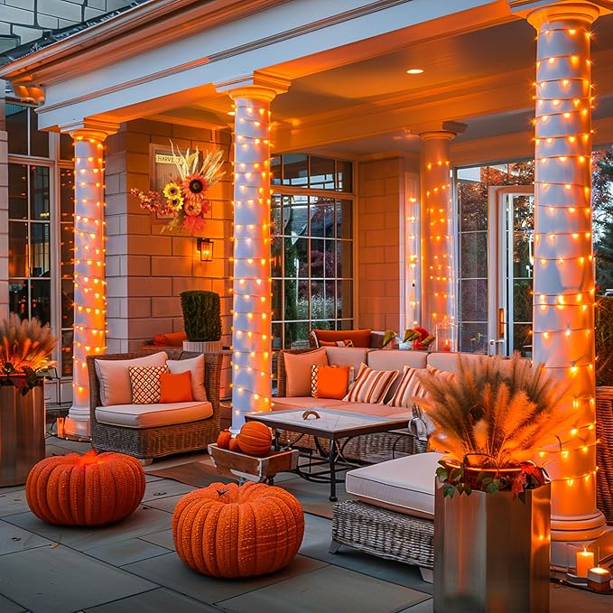 JMEXSUSS 168FT 600 LED Christmas Lights Outdoor Waterproof 8 Modes Halloween String Lights Orange Christmas Tree Lights Indoor Halloween Plug in Thanksgiving Party Holiday Decorations