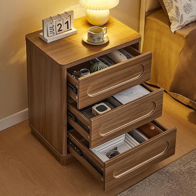 Night Stand, Nightstand with 3 Drawers, 21.7''(W) x 15.8''(D) Large Night Stand Bedside Tables for Bedroom, Modern Storage Bedside Table for End Tables, Sofa, Oak Brown