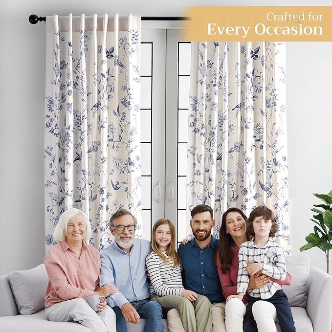 Maison d' Hermine Curtains for Living Room 100% Cotton 96 inch Length One Panel Light Filtering Curtains for Bedroom Windows with Rod and Loop Pockets Drapes (Neo Ipomee Beige, 50" W x 96" L)