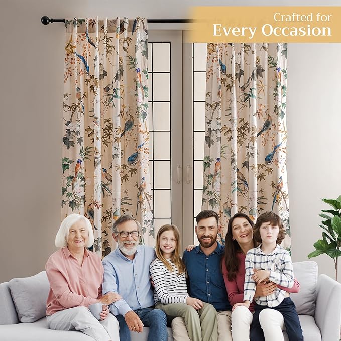 Maison d' Hermine Curtains for Living Room 100% Cotton 108 inch Length Two Panels Light Filtering Curtains for Bedroom Windows with Rod and Loop Pockets Drapes (Hokuzai Beige, 50" W x 108" L)
