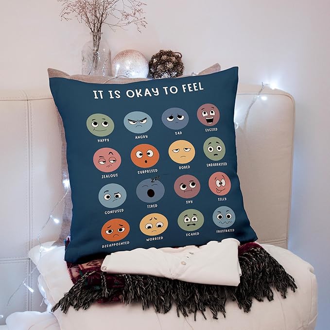 Nogrit Counseling Office Must Haves Pillow Cover, Calming Corner, Mental Health Pillowcase Decor for Home Kids,Mental Health Counselor Gifts, Calming Corner Pillow Covers 18x18 Army Blue