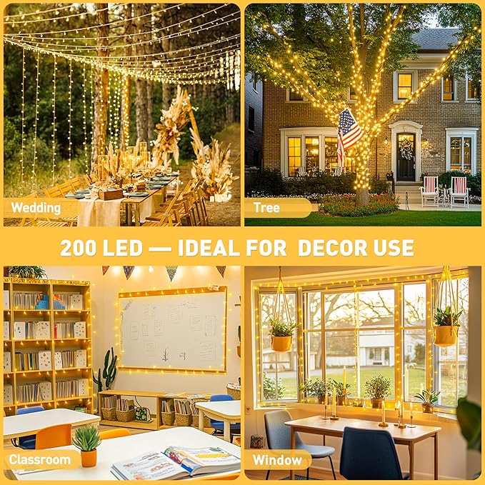 JMEXSUSS 200 LED Christmas Lights Indoor Outdoor, Connectable Warm White Christmas Tree Lights Clear Wire, 66 Ft Twinkle Fairy String Light Plug in for Bedroom Wedding Xmas Tree Decorations