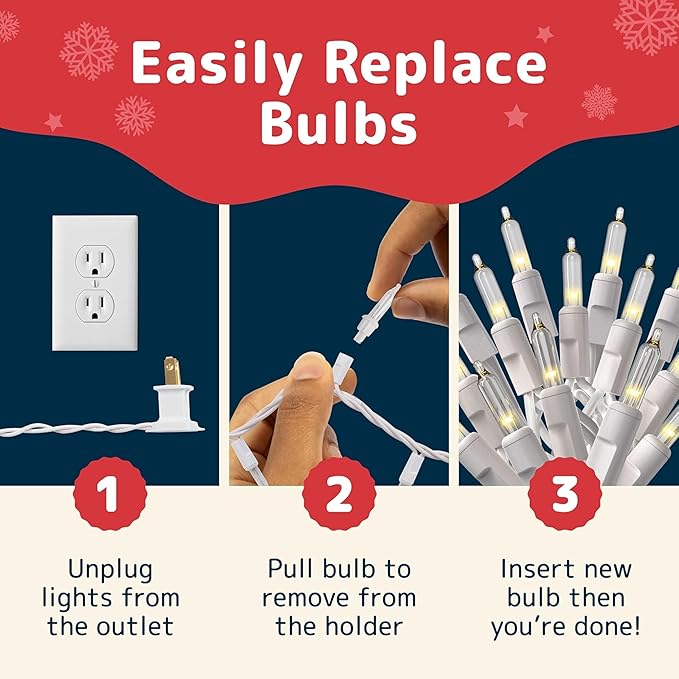PREXTEX Christmas Lights - 500 Clear Bulbs on 100 ft White Wire, Warm Twinkle Lights String for Indoor and Outdoor Holiday Decorations - Clear Warm White