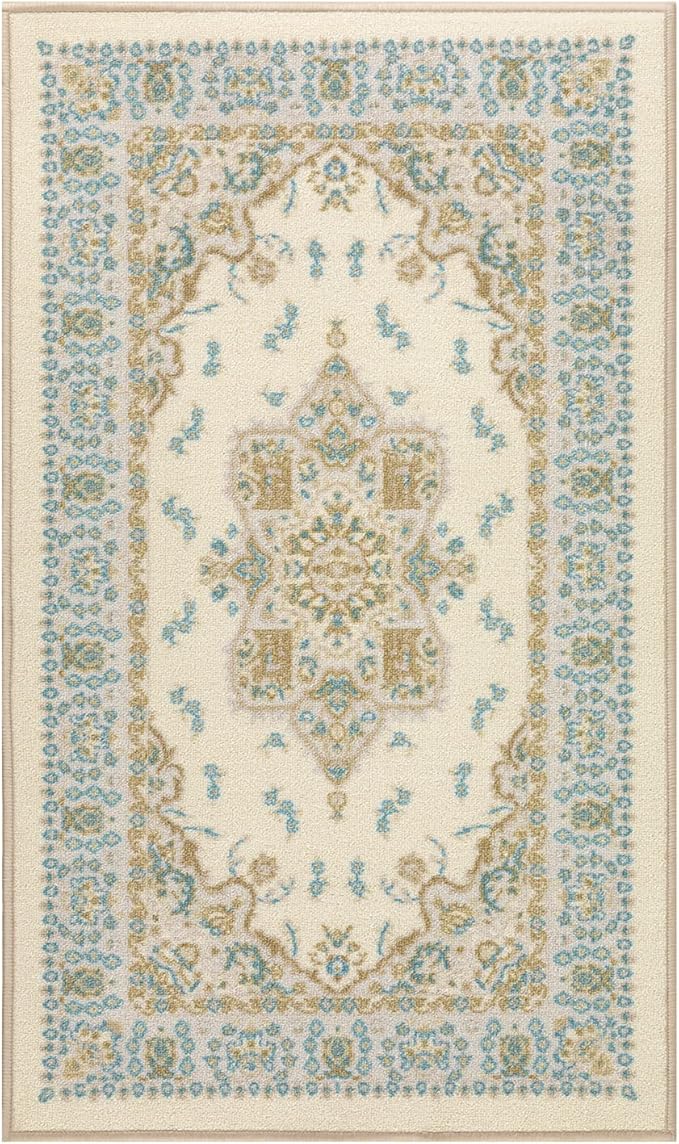 Antep Rugs Alfombras Oriental Traditional 2x4 Non-Skid (Non-Slip) Low Profile Pile Rubber Backing Kitchen Area Rugs (Blue Beige, 2'3" x 4')