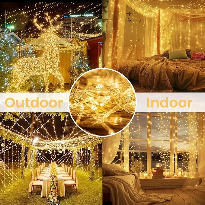 4 Pack String Lights Battery Operated with Timer, 132FT 400 LED Waterproof Battery Twinkle Lights, 8 Modes Fairy Light for Indoor Outdoor Party Bedroom Garland Tree Christmas Decorations (Warm White)