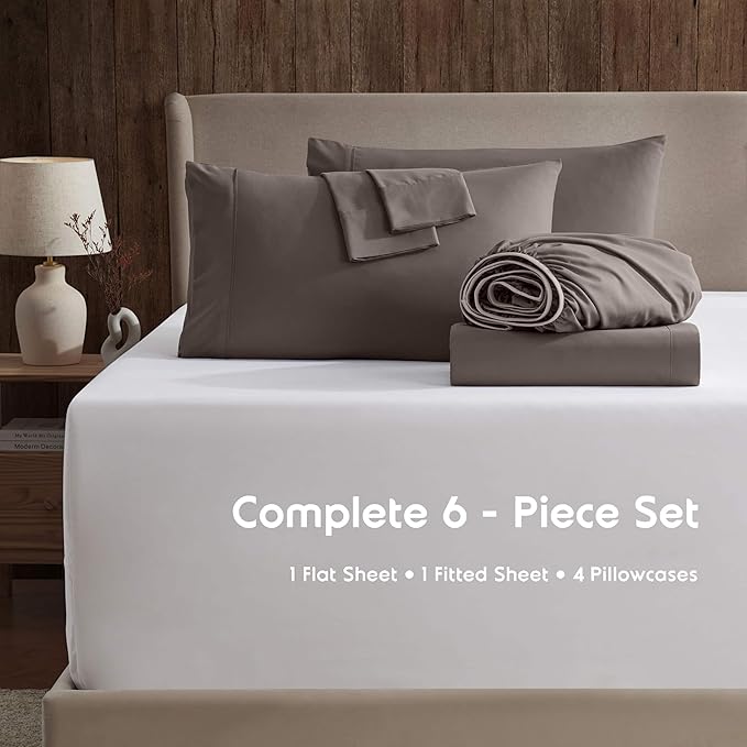 Nestl Extra Deep Full Sheet Set - 6 Piece Breathable & Cooling Sheets - Hotel Luxury Bedding Set w/18-24 Inch Deep Pockets - Easy & Secure Fit - Super Soft, Wrinkle Free & Comfy - Chocolate Brown