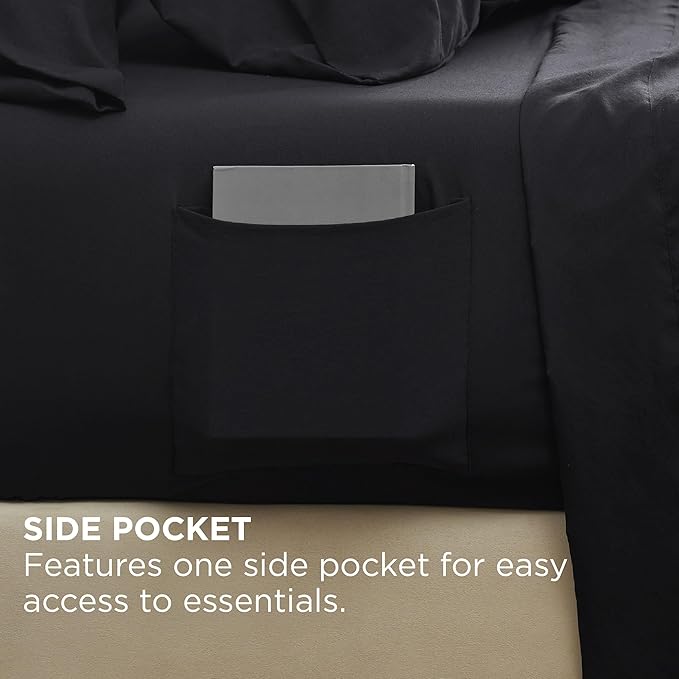 Bedsure Deep Pocket Full Size Sheets Set - 6 Piece, Prewashed Ultra-Soft Full Size Bed Sheets, Fits Mattresses Up to 18 Inches Thick, Breathable & Secure Fit, Hotel Luxury Bedding, Black