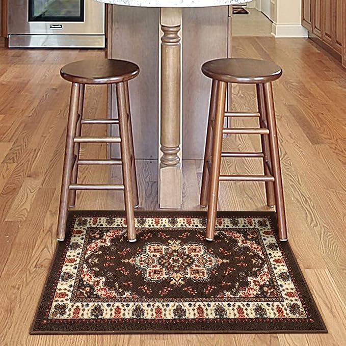 Antep Rugs Alfombras Oriental Traditional 2x4 Non-Skid (Non-Slip) Low Profile Pile Rubber Backing Kitchen Area Rugs (Brown, 2'3" x 4')