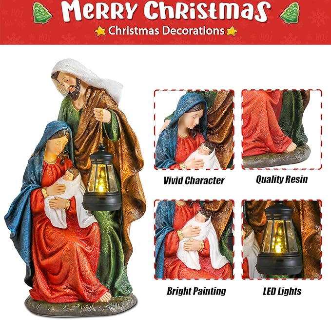 Christmas Village 12.2 Inch Nativity Sets Figurine Nativity Scene Interior Display Figurines Decorations Room Tabletop Indoor Decor