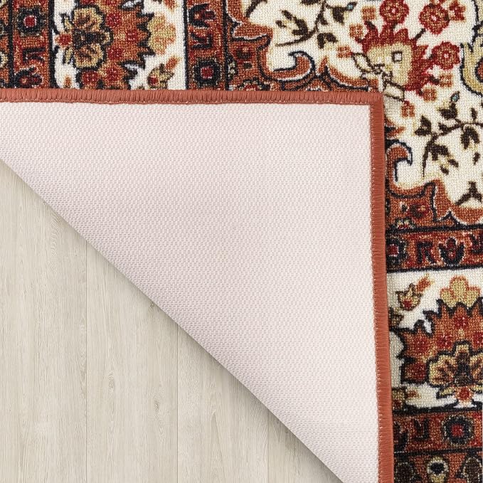 Antep Rugs Alfombras Oriental Traditional 5x7 Non-Skid (Non-Slip) Low Profile Pile Rubber Backing Indoor Area Rugs (Rust Brown, 5' x 7')