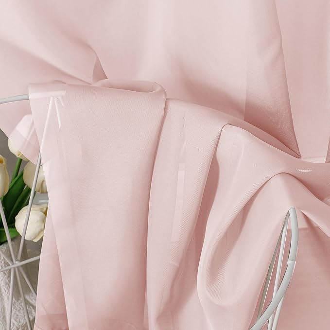 Aiyufeng Blush Pink Sheer Curtains 63 Inch Length 2 Panels Set, Light Filtering Airy Rod Pocket Light Pink Window Curtain Treatment Drapes for Kitchen Bedroom Living, Each 40Wx63L Inches