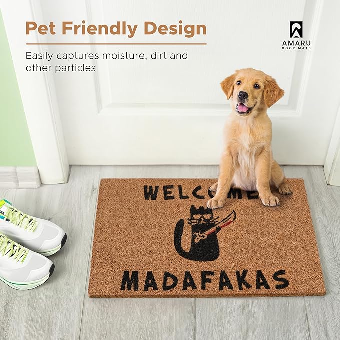 Welcome Madafakas - 17"x29" - Coir Door Mat with Heavy Duty Backing - Welcome Mats for Entryway, Porch - Anti-Slip PVC & Coconut Fiber Surface - Natural Home Accessories, Minimalist Original Design
