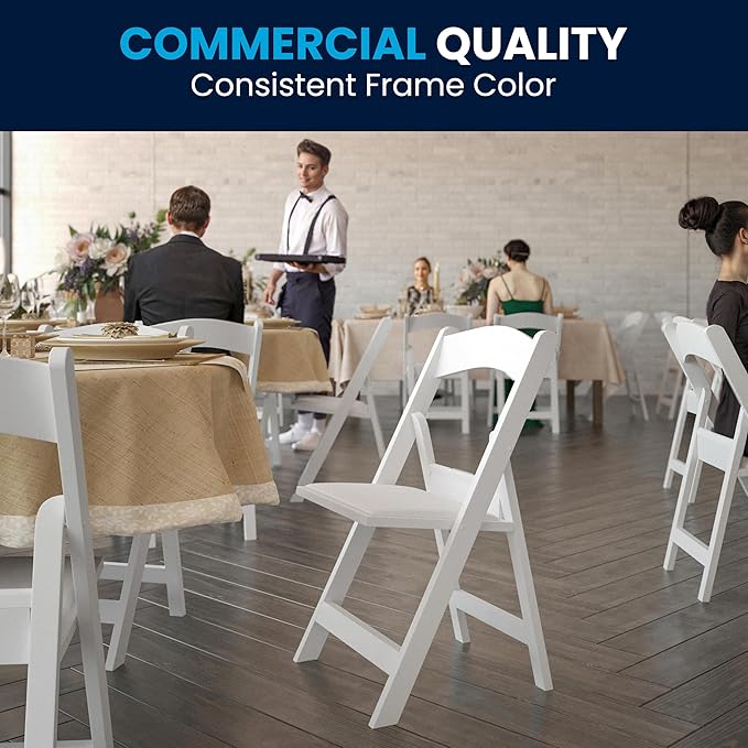 Flash Furniture Hercules Series Folding Chair - White Resin - Set of 4 800LB Weight Capacity Comfortable Event Chair - Light Weight Folding Chair
