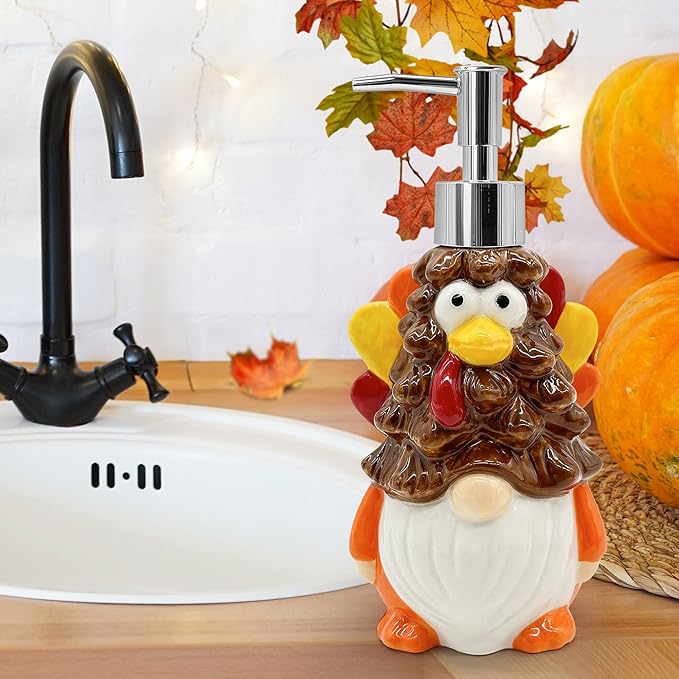 Hexagram Thanksgiving Decorations Indoor, Thanksgiving Kitchen Bathroom Soap Dispenser, Turkey Ceramic Soap Dispenser for Home Decor, Turkey Refillable Lotion Essential Oil Dispensers with Pump