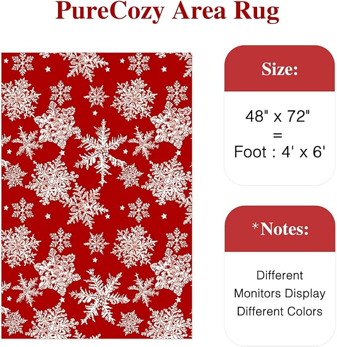Red Area Rug 4x6 Christmas Office Carpet Snowflake Washable Doormat Xmas Holiday Decor Non Slip Indoor Kitchen Accent Rug Decorative for Entryway Dining Room