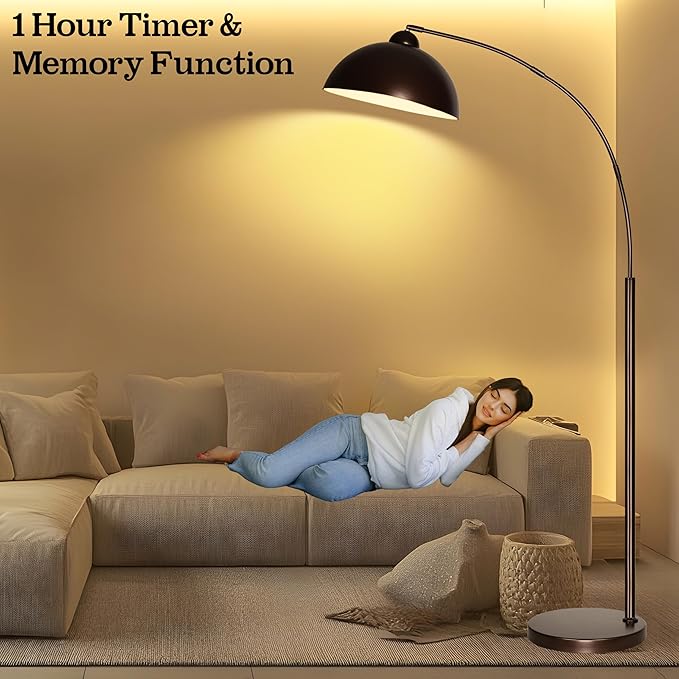 Arc Floor Lamp with Remote Control and Adjustable Light Bulb——Arched Tall Lamp for Living Room, Bedroom and Reading,Ideal Choice for Home Decor(Brown)