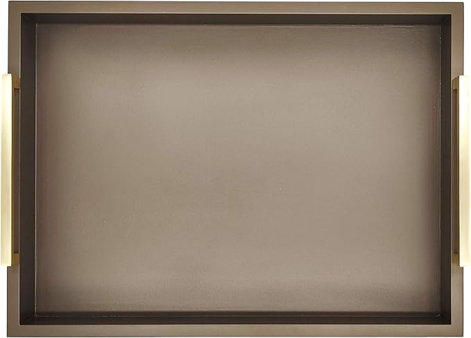 Decorative Coffee Table Tray - Ottoman Tray - Breakfast, Drinks, Liquor Serving Platter - from Farmhouse to Modern - Matte Finish - Champagne Gold Handles - Mocha