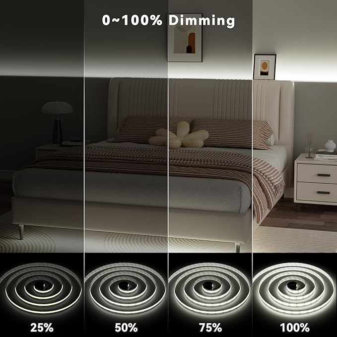 PAUTIX COB LED Strip Light 2700K-6500K CCT Tunable White UL-Listed CRI90+ 16.4ft Super Bright Dimmable 24V LED Tape Lights with RF Remote,for Under Cabinets Bedroom Kitchen TV Mirror DIY Lighting