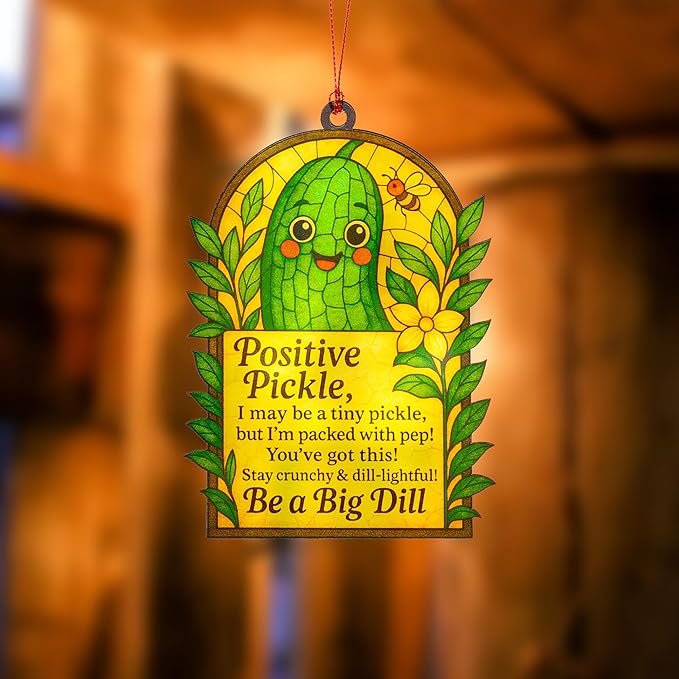 Christmas Ornament Positive Quotes for Pickle Gifts for Women, Men – Inspirational Suncatcher with Uplifting Quote, Emotional Support Gift for Mom, Teacher, Friend – Birthday, Christmas