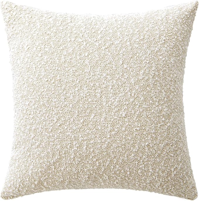 Woaboy Pack of 1 Decorative Boucle Throw Pillow Covers Textured Square Euro Pillowcaes Accent Solid Cozy Soft Cushion Covers Home Decor for Sofa Couch Living Room Bed,24x24 Inch Beige