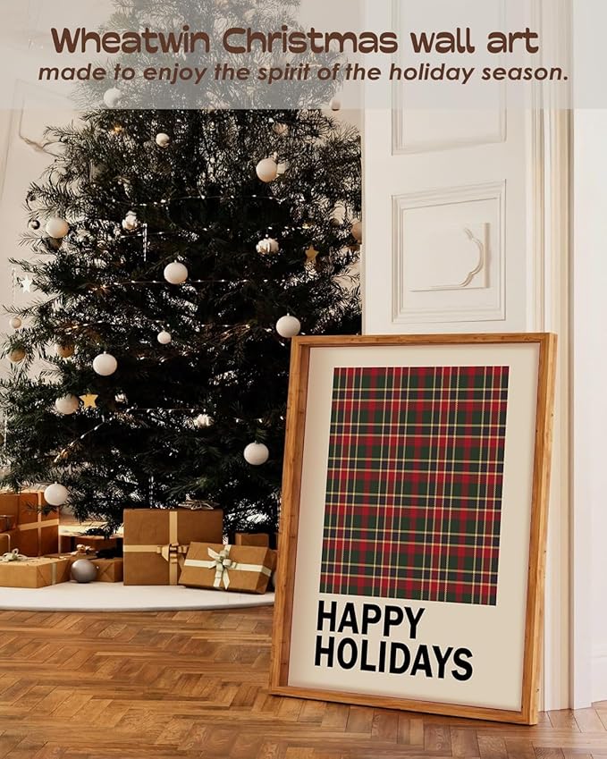 Wheatwin Christmas Wall Art Prints Set of 4, Trendy North Pole Wall Posters Aesthetic, Happy Holidays Winter Xmas Decor for Bathroom Farmhouse Living Room Bedroom, 12x16 (Unframed)