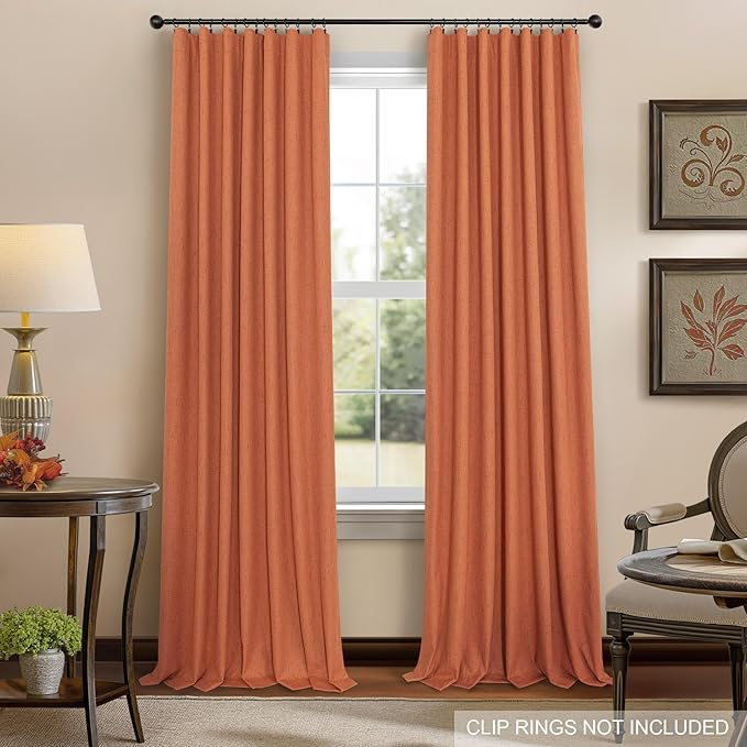 Burnt Orange Blackout Curtains for Living Room 108 Inches Long 2 Panels Back Tab Thermal Black Out Window Drapes for Bedroom Patio Sliding Glass Door Vertical Blinds Home Office Farmhouse Decor 52x108