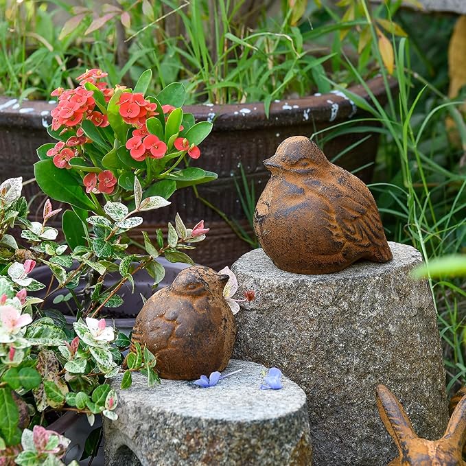 Sungmor Cast Iron Bird Statue, Vintage Animal Collection Figurines, Home Office Table Decor, Paperweight, Doorstop, Garden Lawn Cute Ornament, Rust Finish