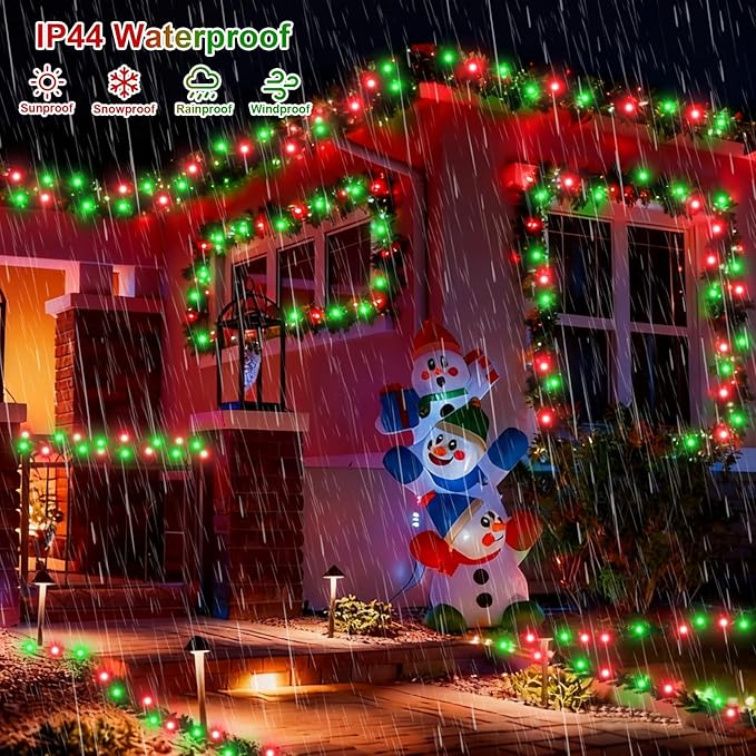 YEGUO 165ft 500 LED Red and Green Christmas Lights Outdoor Waterproof, Clear Wire String Lights Indoor Plug in, 8 Modes Clear Wire Twinkle Tree Light for Xmas Party Garden