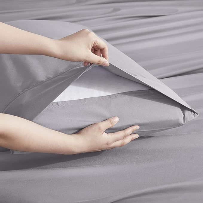 Nestl Extra Deep Full Sheet Set - 6 Piece Breathable & Cooling Sheets - Hotel Luxury Bedding Set w/18-24 Inch Deep Pockets - Easy & Secure Fit - Super Soft, Wrinkle Free & Comfy - Gray Lavender