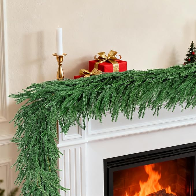 2 Pcs 6 FT Norfolk Pine Garland Artificial, Realistic Christmas Greenery for Mantle Table Wall, Real Touch Winter Pine Garland for Christmas Indoor Outdoor Decor