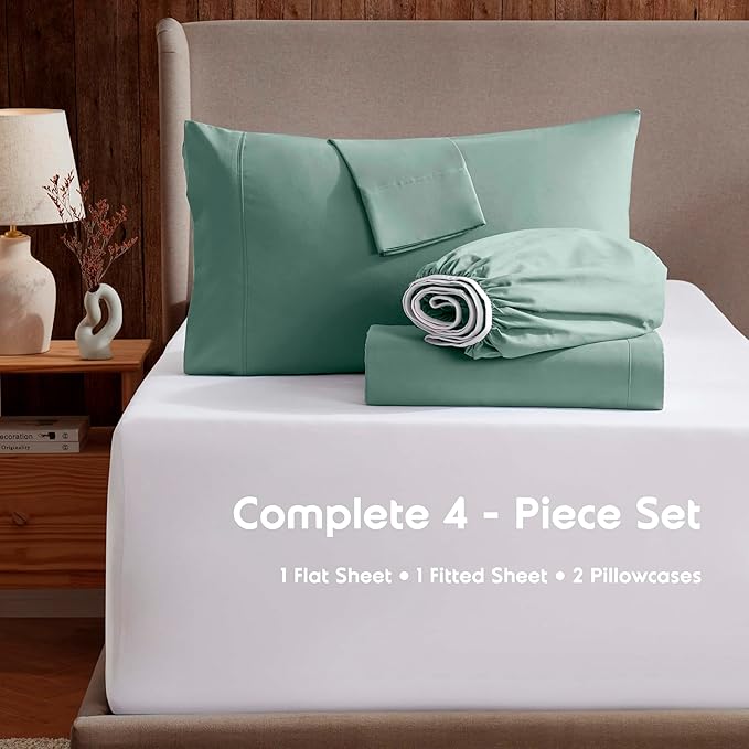 Nestl Extra Deep Twin Sheet Set - 4 Piece Breathable & Cooling Sheets - Hotel Luxury Bedding Set w/18-24 Inch Deep Pockets - Easy & Secure Fit - Super Soft, Wrinkle Free & Comfy - Sage Green