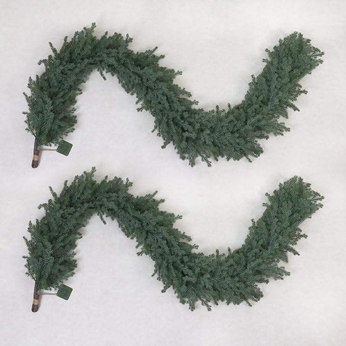 2PCS Artificial Norfolk Pine Garland 6FT Each – Real Touch Green Christmas Garland for Winter Holiday Decor, Indoor Outdoor Use on Mantel, Table, Wall, or Front Door(2, 6FT)