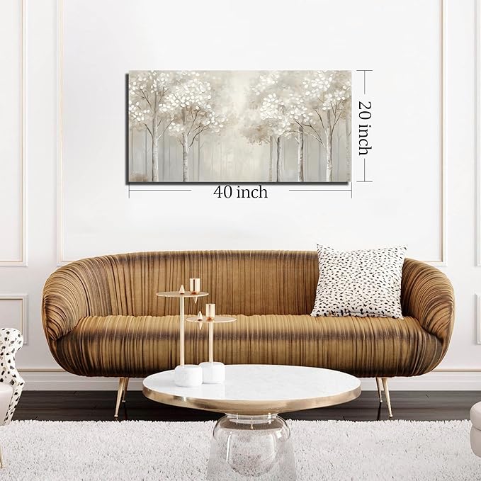 ANCXWOTER Large Forest Wall Art for Living Room White Misty Birch Tree Picture for Bedroom Office Modern Landscapes Canvas Prints Ready to Hang 20x40 Inch