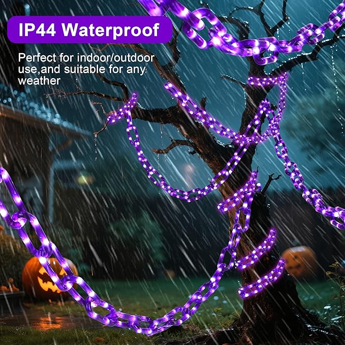 Halloween String Lights,Hopolon 13.7Ft 175LED Halloween Decorations Chain Lights Outdoor/Indoor Plastic Purple Light Battery USB with Waterproof, 8Modes&Timer for Home Garden Patio Porch Spooky Decor