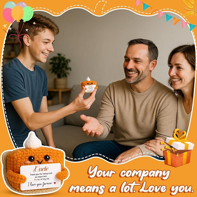 Thank You Gifts for Uncle from Nephew Niece, Mini Crochet Pumpkin Pie Plush Birthday Gifts for Uncle, Halloween Thanksgiving Christmas Stocking Stuffers Emotional Small Cute Decorations