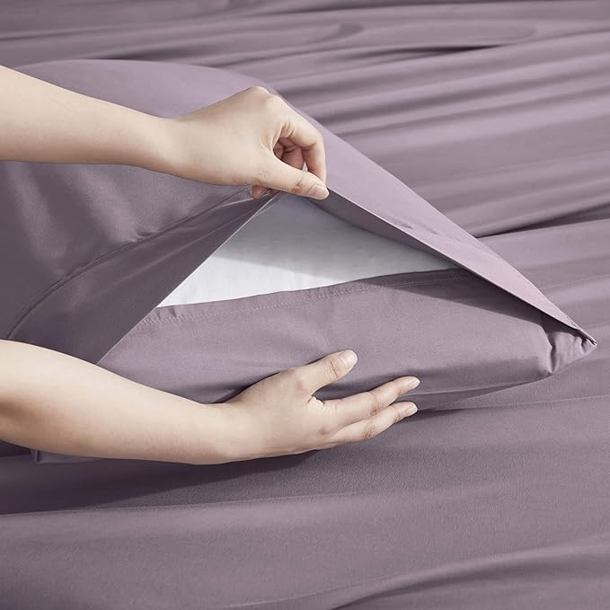 Nestl Extra Deep Split King Sheet Set - 7 Piece Breathable & Cooling Sheets - Hotel Luxury Bedding Set w/18-24 Inch Deep Pockets - Easy & Secure Fit - Super Soft, Wrinkle Free & Comfy - Dusty Purple