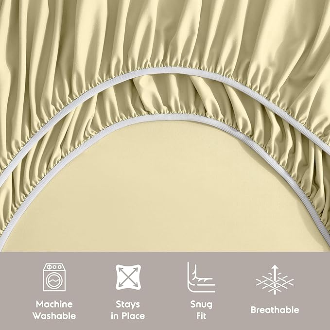 Nestl Extra Deep Queen Sheet Set - 6 Piece Breathable & Cooling Sheets - Hotel Luxury Bedding Set w/18-24 Inch Extra Deep Pockets - Easy & Secure Fit - Soft, Wrinkle Free & Comfy - Vanilla Yellow