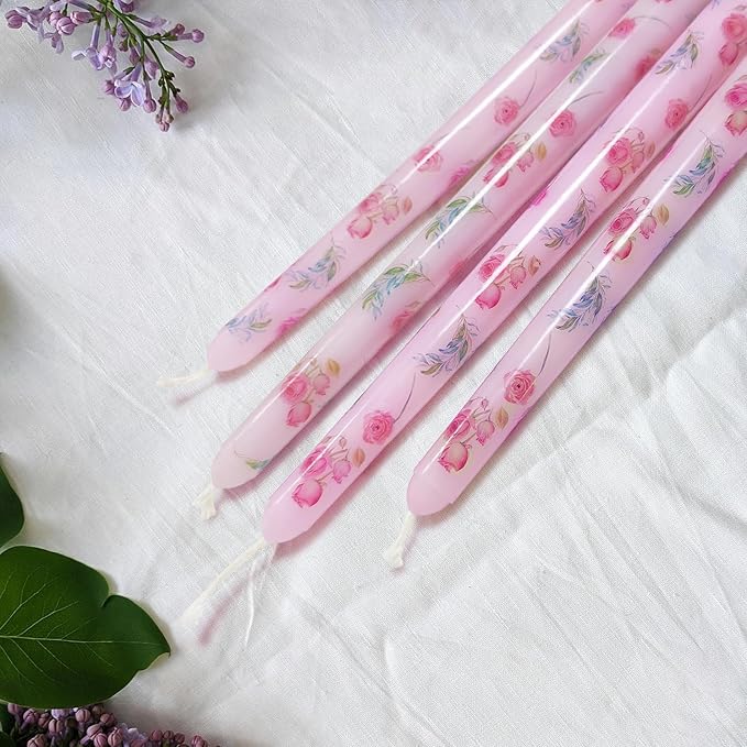 10 Inch Flower Taper Candles 4 Pcs Unscented, Smokeless, Dripless Long Tapered Candlesticks Candles for Mother's Day Birthday Dinner Dating Wedding Party Home Decor