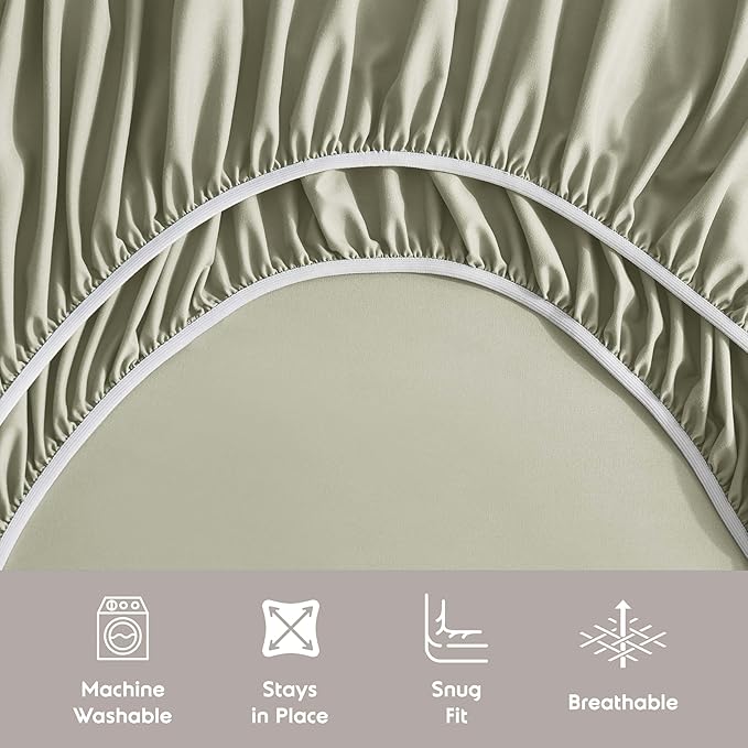 Nestl Extra Deep Full Sheet Set - 6 Piece Breathable & Cooling Sheets - Hotel Luxury Bedding Set w/18-24 Inch Deep Pockets - Easy & Secure Fit - Super Soft, Wrinkle Free & Comfy - Light Sage