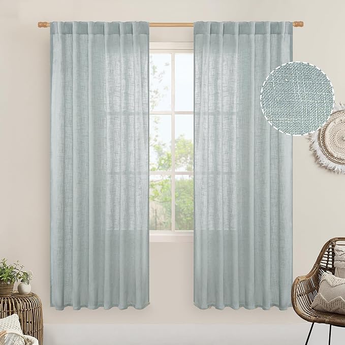 LAMIT Greyish Blue Linen Curtains for Living Room, 78 Inch Faux Linen Textured Light Filtering Drapes Back Tab and Rod Pocket Boho Panels for Farmhouse/Bedroom/Porch, 52 x 78 Inch, 2 Panels Set
