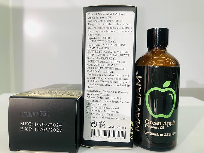 MAYJAM 3.38FL.OZ Green Apple Fragrance Oils with Glass Dropper, 100ML Essential Oils for Diffusers for Home, Long Lasting Scented Oils for Diffusers Soap Candle Making