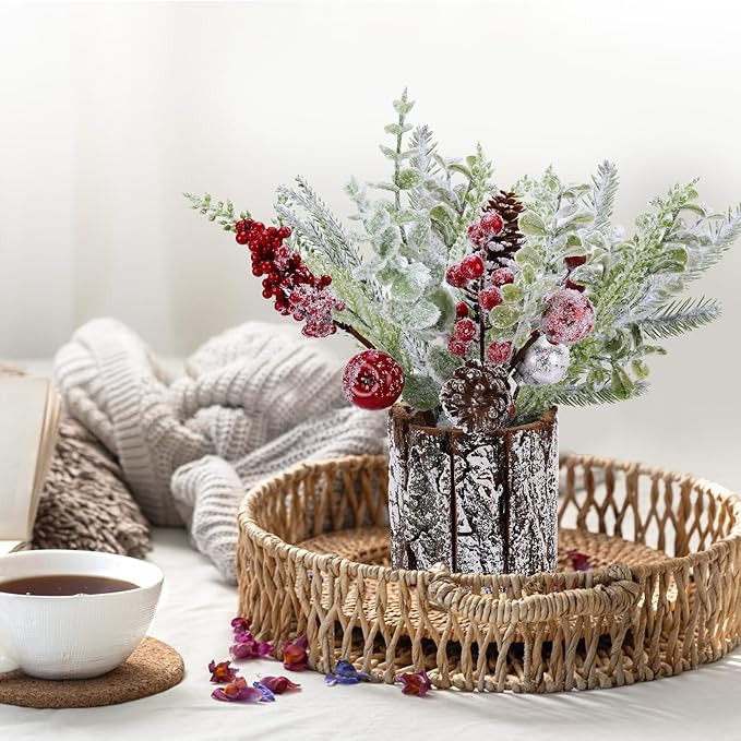 2 Pack Christmas Table Decorations, 14 Inch Christmas Centerpiece Small Potted Christmas Tree, Pine Cones and Berries, Xmas Artificial Plants for Tables, Home, Mantel Holiday Decor