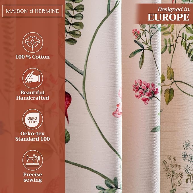 Maison d' Hermine Curtains for Living Room 100% Cotton 84 inch Length One Panel Light Filtering Curtains for Bedroom Windows with Rod and Loop Pockets Drapes (Neo Ipomee Multicolor, 50" W x 84" L)